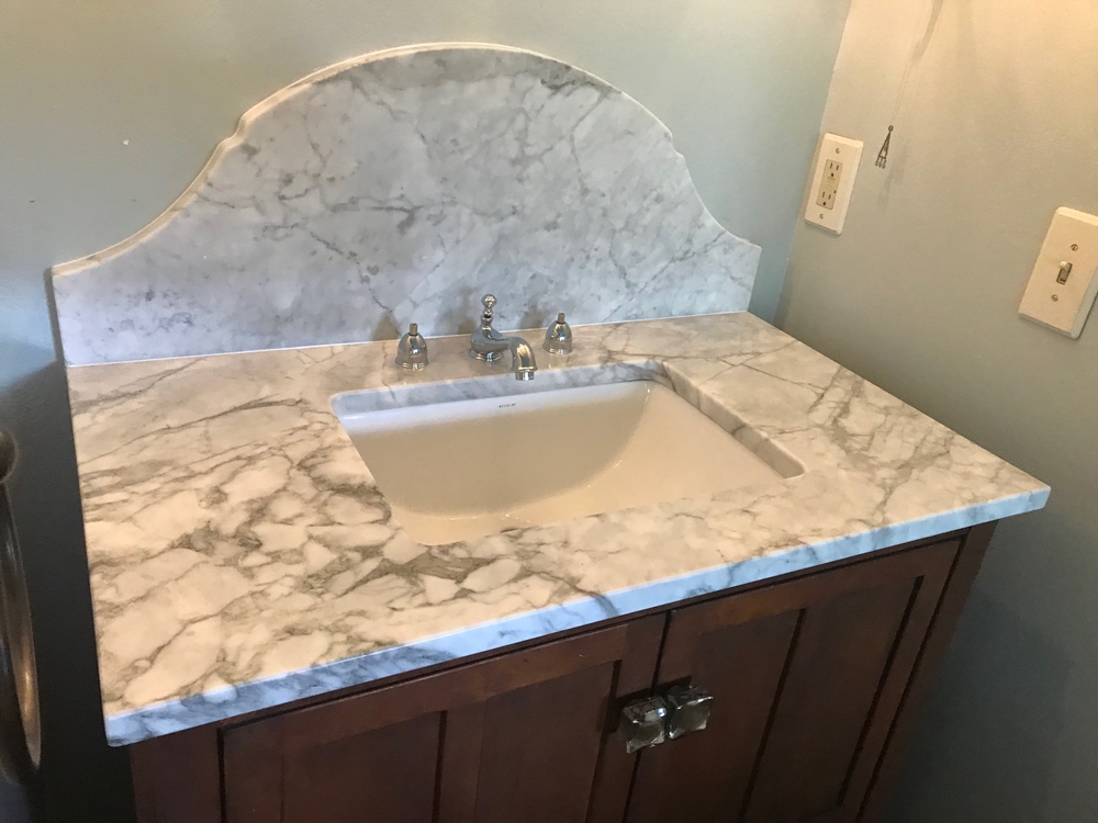 Image Carrera Marble Vanity With Custom Backsplash